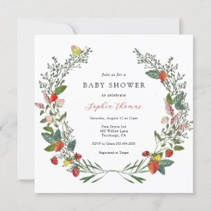 Invitación Fresas y flores silvestres Baby Shower