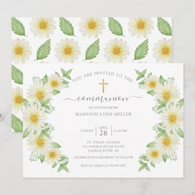 Invitación fresca de Daisy Floral a la primera com (Anverso / Reverso)