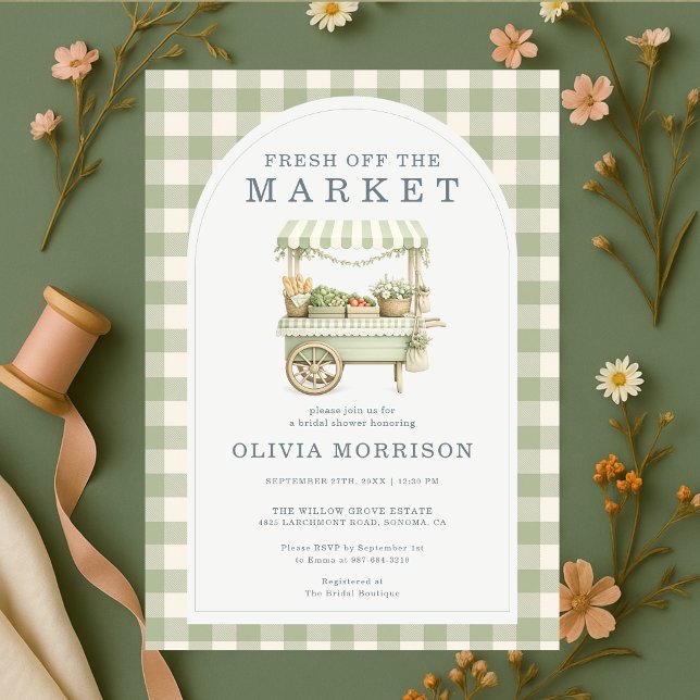 Invitación Fresca del Mercado Verde Gingham Fiesta de Despedi (Subido por el creador)