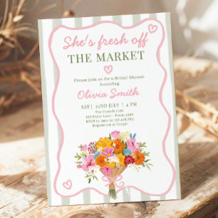 Invitación Fresca Salida del Mercado Rosa Verde Despedida de 