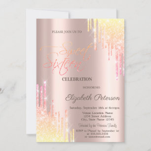 Invitación Frescas gotas de brillo Ombre Rosa Dorado Cumpleañ
