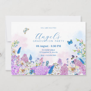 Invitación Fresco azul violeta Floral verano graduación de la