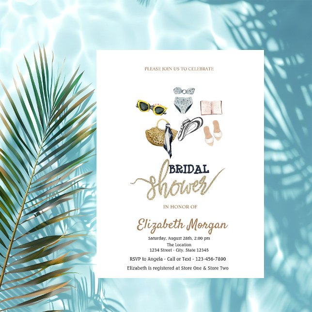 Invitación Fresco Baño Nupcial de Playa Tropical (Subido por el creador)