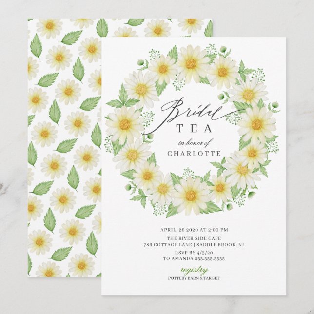 Invitación Fresco Daisy Floral Bridal Shower Tea (Anverso / Reverso)