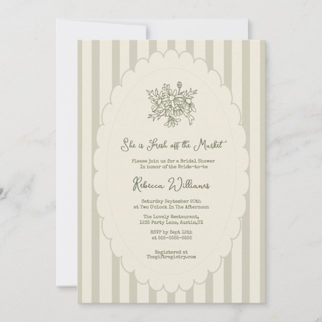 Invitación Fresco de la ducha verde de la novia en el mercado (Anverso)