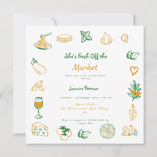 Invitación Fresco De La Mano Del Mercado Daba Ducha De Novias (Anverso)