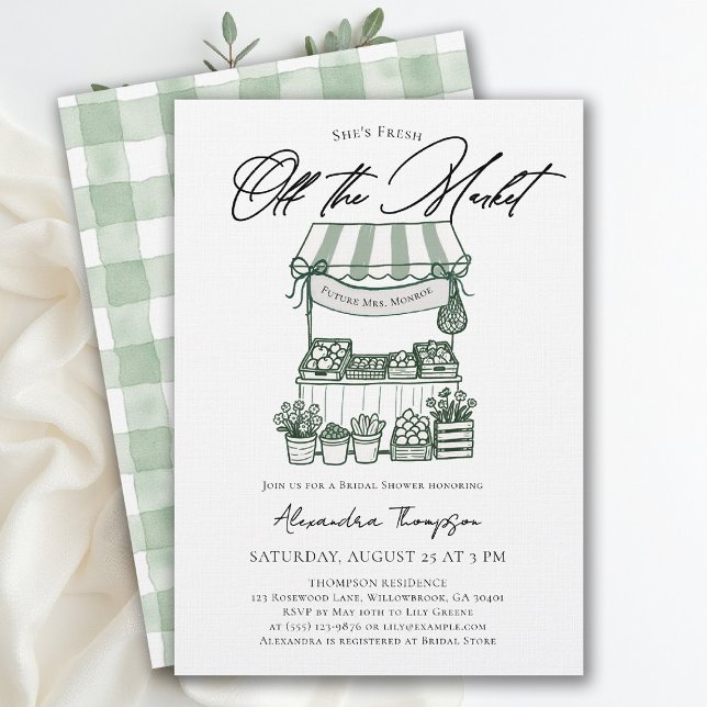 Invitación Fresco de Mercado Moderno y Chic Despedida de Solt (fresh off the market bridal shower invitation farmers stand hand drawn modern bold calligraphy)