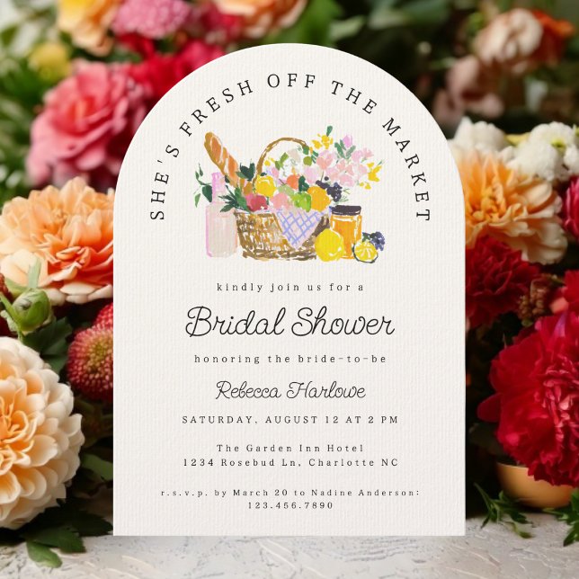 Invitación Fresco Del Mercado De Los Agricultores De La Ducha (Modern fresh off the market bridal shower invitation template with farmers market theme)