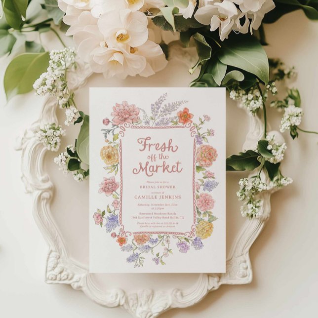 Invitación Fresco del mercado Floral Bridal Shower (Fresh off the Market Garden Bridal Shower Invitation)