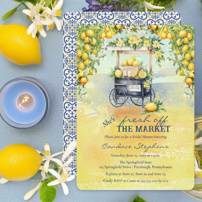 Invitación Fresco Del Mercado Lemon Stand Bridal Shower (Fresh Off the Market Mediterranean Lemon Stand Bridal Shower Invitation - Print | Digital Download)
