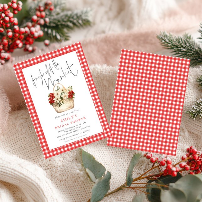 Invitación Fresco del mercado Red Gingham Festive Bridal Show (Front and back view)