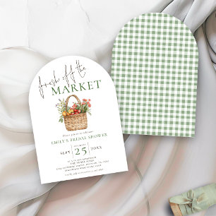 Invitación Fresco del Mercado Verde Oliva Gingham Despedida d
