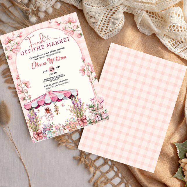 Invitación Fresco en el mercado de la estética de la ducha de (Fresh Off the Market Bridal Shower Floral Chic  pattern girly cute coquette for her blush pink chic )