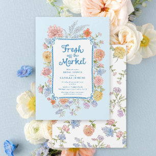 Invitación Fresco fuera del mercado Blue Bridal Shower Invita
