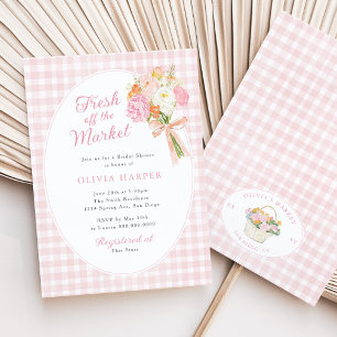 Invitación Fresco Fuera del Mercado Bridal Shower Rosa para P