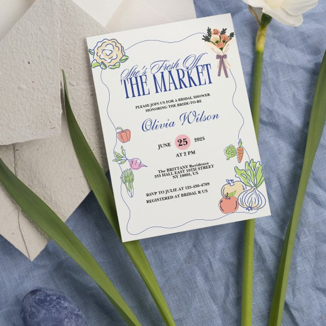 Invitación Fresco fuera del mercado ducha de novia caprichosa (fresh off the market bridal shower invitations whimsical  quirky fruits and vegetables  )