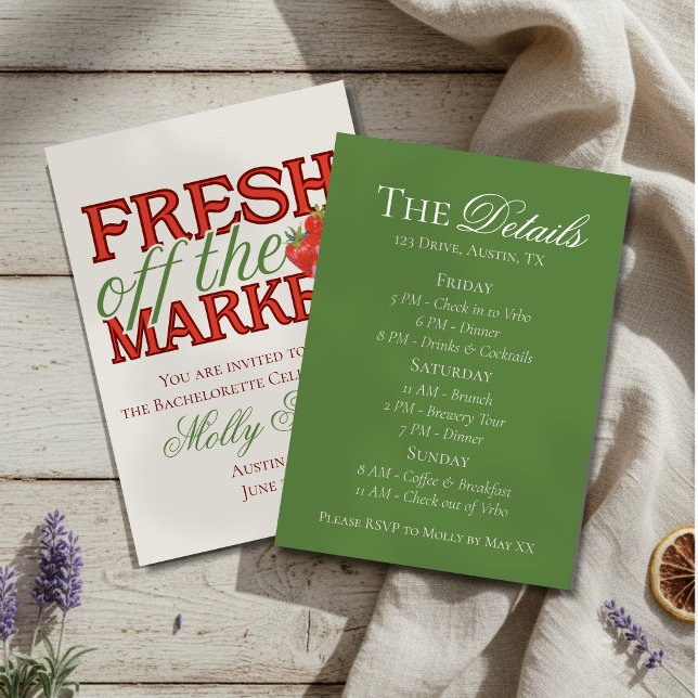 Invitación Fresco fuera del mercado - Novia moderna personali (Celebrate your newly-engaged status in style with this elegant “Fresh Off the Market” design!)
