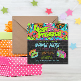 Invitación Fresco Princesa 90 Boombox Green Colorful Cumpleañ