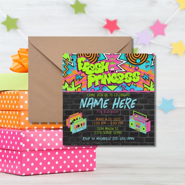 Invitación Fresco Princesa 90 Boombox Green Colorful Cumpleañ (Subido por el creador)