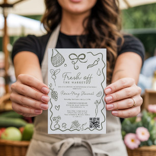 Invitación Fresco Recién Salido del Mercado Bodas QR Dibujado