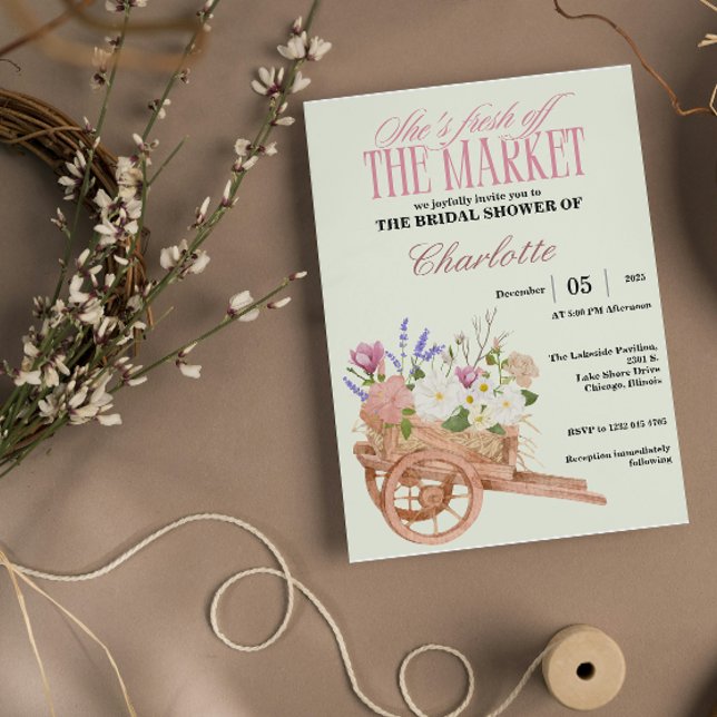 Invitación Fresco Salido del Mercado Despedida de Soltera Flo (fresh off the market bridal shower rustic flowers watercolor)