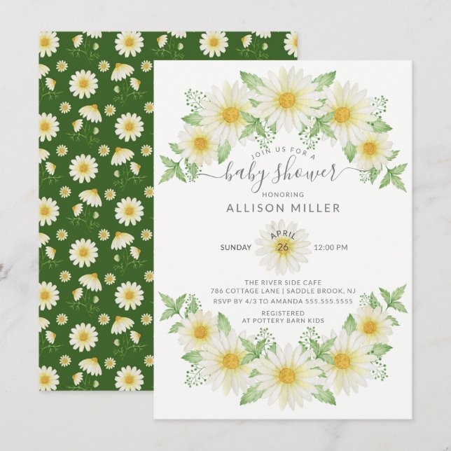 Invitación Fresh Daisy Floral Baby Shower (Anverso / Reverso)