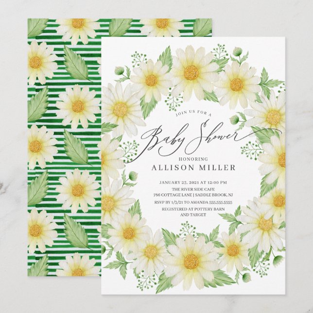 Invitación Fresh Daisy Floral Baby Shower (Anverso / Reverso)