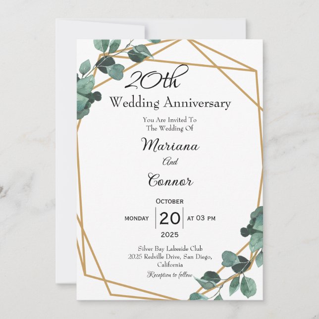 Invitación Fresh Emerald Greenery Wedding Anniversary  (Anverso)