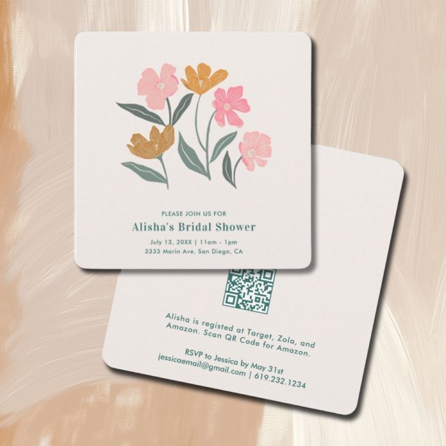 Invitación Fresh Off the Market Boho Floral Bridal Shower QR (Subido por el creador)