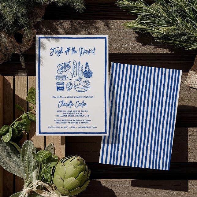 Invitación Fresh Off The Market Bridal Shower Whimsical Blue (Fresh Off The Market Bridal Shower Whimsical Blue Invitation)
