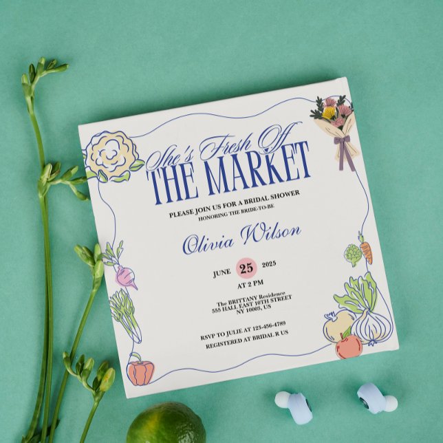 Invitación Fresh Off the Market Bridal Shower Whimsical Drawn (Fresh Off the Market Bridal Shower Whimsical Drawn Invitation)