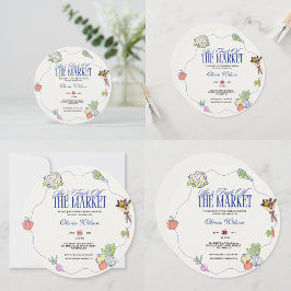 Invitación Fresh Off the Market Bridal Shower Whimsical Drawn