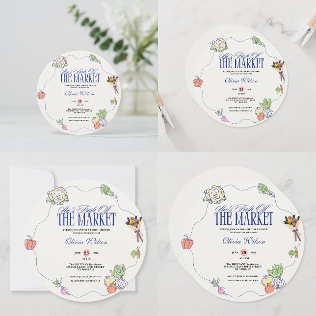 Invitación Fresh Off the Market Bridal Shower Whimsical Drawn (Fresh Off the Market Bridal Shower Whimsical Drawn Invitation)