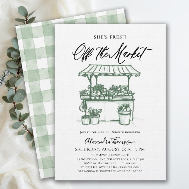 Invitación Fresh Off the Market Calligraphy Bridal Shower (fresh off the market bridal shower invitation farmers stand hand drawn modern calligraphy)