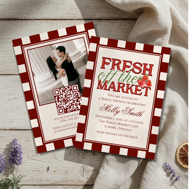 Invitación Fresh Off the Market Checkered Bridal Shower (Plan a farm-fresh bachelorette with this Fresh Off the Market Checkered Bridal Shower Invitation!)