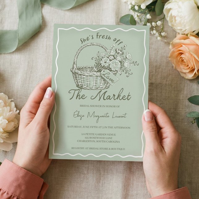 Invitación Fresh Off The Market Floral Basket Bridal Shower (Fresh Off The Market Floral Basket Bridal Shower Invitation)