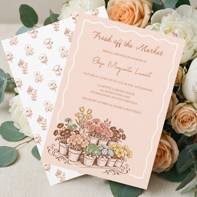 Invitación Fresh Off The Market Floral Garden Bridal Shower (Fresh Off The Market Floral Cart Bridal Shower Invitation)