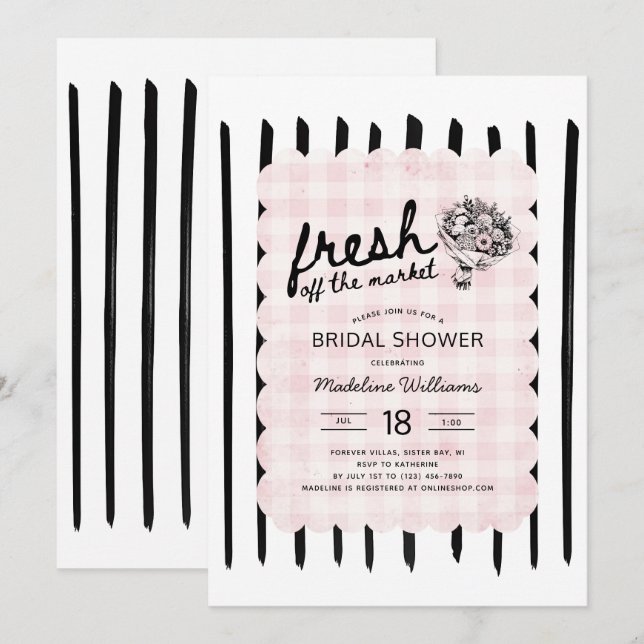 Invitación Fresh Off the Market Flowers Bridal Shower (Anverso / Reverso)