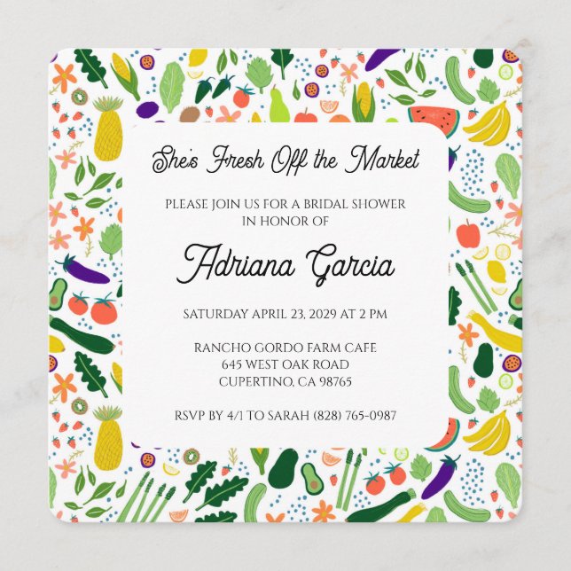 Invitación FRESH OFF THE MARKET Fruits & Veggies Cute CUSTOM  (Anverso)