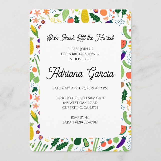 Invitación FRESH OFF THE MARKET Fruits & Veggies Cute CUSTOM  (Anverso)