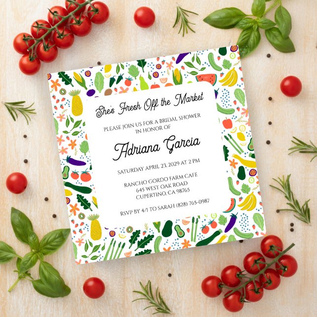 Invitación FRESH OFF THE MARKET Fruits & Veggies Cute CUSTOM  (FRESH OFF THE MARKET Fruits & Veggies Cute CUSTOM Bridal Shower Invitation
)