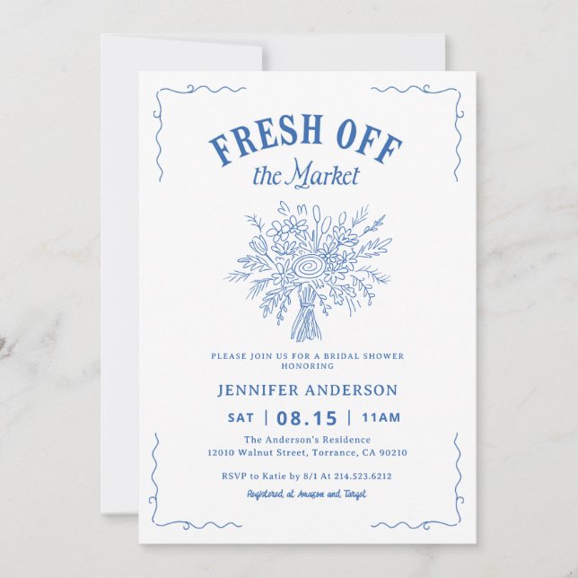 Invitación Fresh Off The Market Garden Blue Bridal Shower  (Anverso)