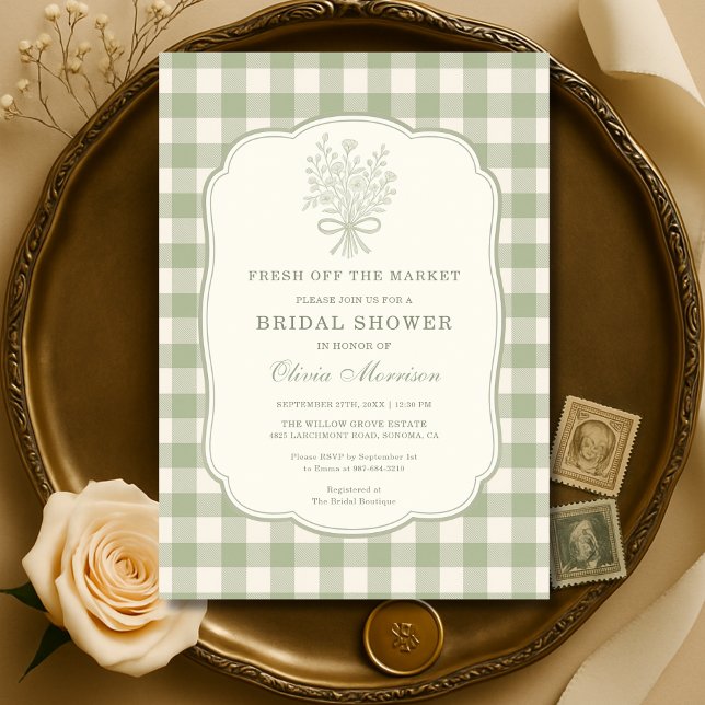 Invitación Fresh Off the Market Gingham Bridal Shower (Subido por el creador)