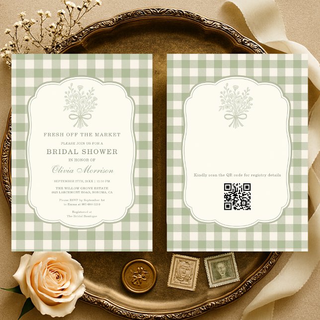 Invitación Fresh Off the Market Gingham QR Code (Subido por el creador)