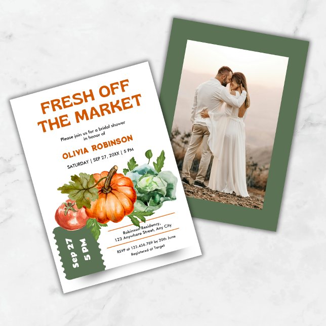 Invitación Fresh Off the Market Photo Bridal Shower  (Farmers Market Fresh Off the Market Photo Bridal Shower Invitation )