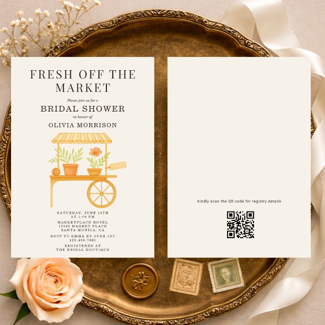Invitación Fresh Off the Market QR Code Bridal Shower (Subido por el creador)