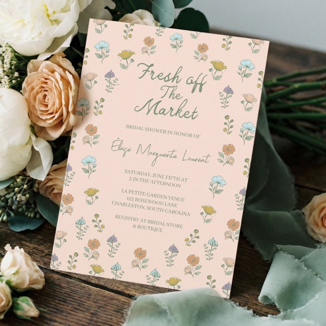 Invitación Fresh Off The Market Sketch Floral Bridal Shower (Fresh Off The Market Sketch Floral Bridal Shower Invitation)