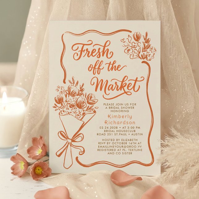 Invitación Fresh Off The Market Terracotta Bridal Shower (Terracotta and Beige Boho Whimsical Hand Drawn Fall Bridal Shower Invitation Fresh Off The Market)