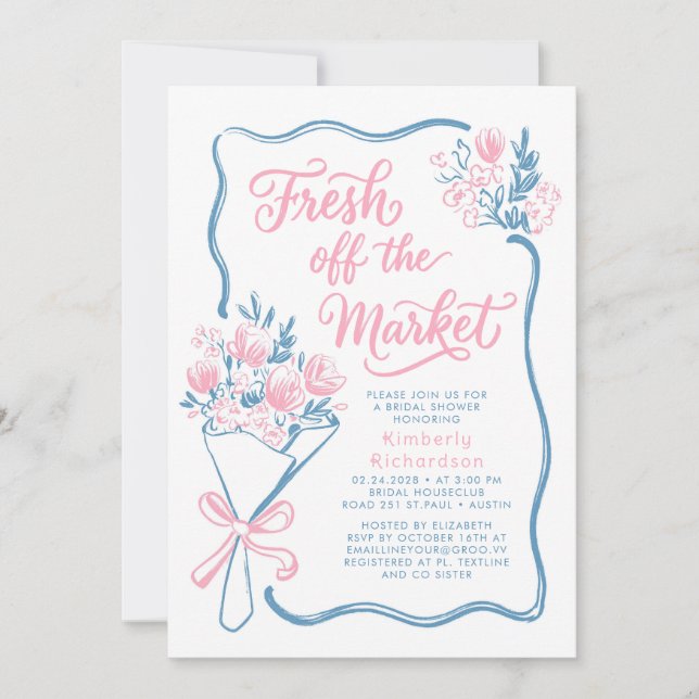 Invitación Fresh Off The Market Whimsical Bridal Shower (Anverso)