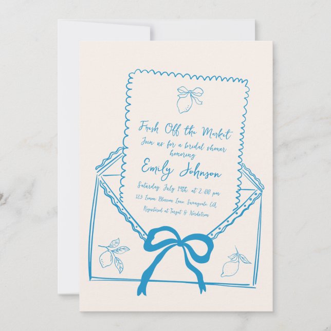 Invitación Fresh Off the Market Whimsical Lemon Bridal Shower (Anverso)
